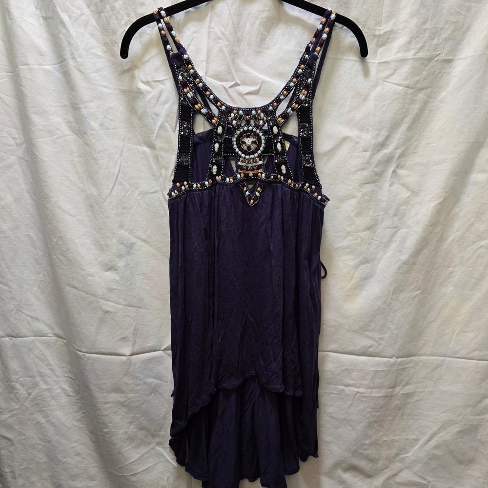 Free‎ People XS Purple Beaded Embellished Sleeveless High Low Top Open Side Ties